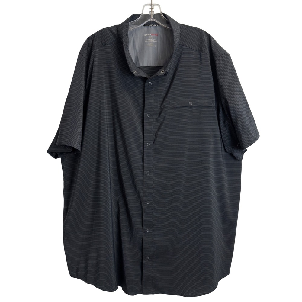 Swiss Tech Mens 3XL Performance Snap Front Shirt Black Stripe Stretch